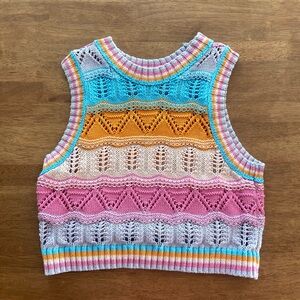 Zara Multicolor Stripe Crochet Open Knit Cropped Sleeveless Top Medium